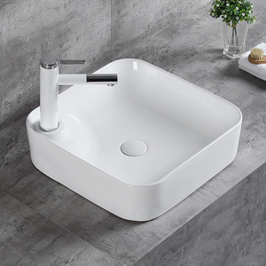 Lavabos carrés de salle de bains de petit lavabo de main blanc brillant de conception moderne pour l'hôtel - Product Image 2