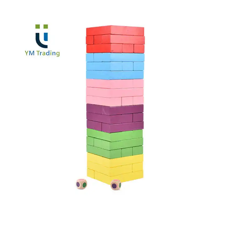 Giant Stacking Games Hardwood Tumbling Tower Building Blocks 54 Pieces with Storage Bag Deluxe Colorful Wooden Eco-friendly Wood