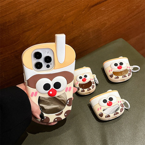 Nueva funda de teléfono de moda Milk Tea Little Brother con espejo para iPhone 12 13 14 15 16 Pro Max funda de teléfono de silicona a prueba de golpes - Product Image 2