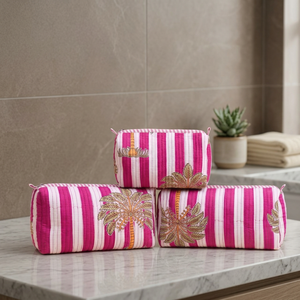 Custom Luxury 3 Pcs Quilted Pouch Set Jaipur Cotton Block Print <b>Toiletry</b> <b>Bag</b> Makeup Organizer Cosmetic Case Travel Kit <b>Women</b> <b>Bag</b> - Product Image 4