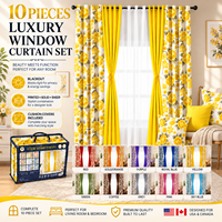 Prêt à expédier : Lot de 10 rideaux de fenêtre avec panneaux imprimés et unis, et housses de coussin, à œillets, vente en gros