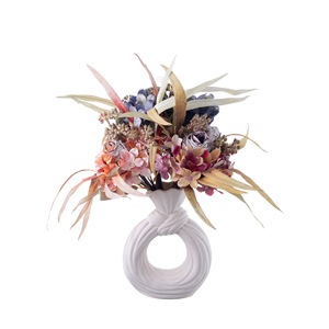 Bouquet de fleurs artificielles Sakura Kokoro, notes d'élégance, rose, orange, rouge rosé, bleu, beige, café, pour décoration de mariage, en tissu tissé - Product Image 5