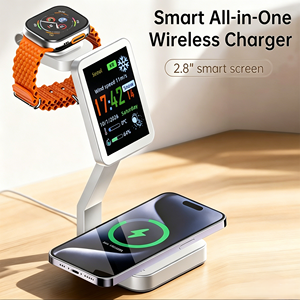 Estación de Carga Inalámbrica 3 en 1, Cargador Rápido de 15W, Cargador Magnético Inalámbrico para Teléfonos, Auriculares y Relojes, Módulo de Reloj Extraíble - Product Image 1