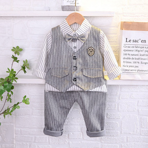 Vêtements pour Enfants Garçons, Ensemble de Printemps pour Bébé, <span class=keywords><strong>Gilet</strong></span> Pied-de-Poule Trois Pièces - Product Image 6