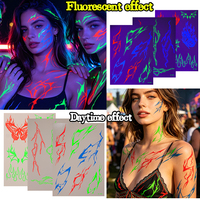 Tatouage temporaire néon lumineux, motif cœur gothique flamboyant à épines, tatouage étanche qui brille dans le noir pour les soirées rave et les fêtes nocturnes