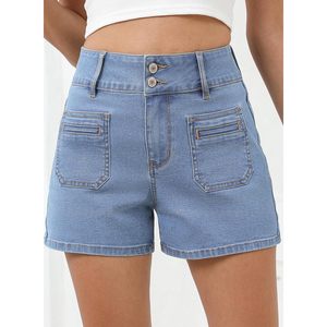 Shorts en jean taille haute pour femme 2025 – Extensibles, effet ventre plat, coupe skinny, style vintage, boutonnés, sexy, pour l'été - Product Image 1