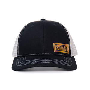 Gorra Trucker de Algodón Negra al por Mayor de Fábrica BSCI, con Logotipo Personalizado, Parche de Cuero, Dos Tonos, 6 Paneles, Malla - Product Image 2