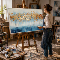 Peinture à l'huile Art Déco blanche 100% faite à la main sur toile de coton 450 GSM avec cadre, taille et design personnalisés pour usage domestique et commercial