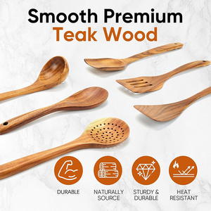 Cuillère en bois de teck personnalisable WDF pour la <span class=keywords><strong>cuisine</strong></span>, 6 pièces, ustensiles de <span class=keywords><strong>cuisine</strong></span>, ensemble d'ustensiles de <span class=keywords><strong>cuisine</strong></span> pour la <span class=keywords><strong>cuisine</strong></span> - Product Image 4