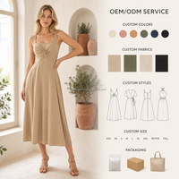 Robes décontractées pour femmes Yegao, vente en gros, personnalisées, été, coupe trapèze, longueur midi, en rayonne tissée respirante, faible MOQ, devant torsadé, couleur unie, OEM