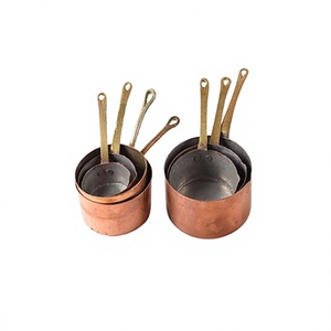 Set Of 2 Stainless Steel Measuring Cups With Brass Handle <b>Round</b> Shape Measuring Cups For Kitchen Accessories - Product Image 1