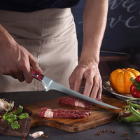 Manche en bois de pakka de bonne qualité avec mitre unique couteau à filet de pêche en acier inoxydable avec protecteur de couteau en pu pour l'extérieur