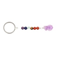 Porte-clés irrégulier en cristal de pierre naturelle améthyste sept couleurs, spécimen minéral brut poli, pour téléphones et sacs