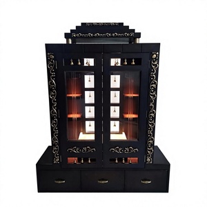 Templo de madera tallada de doble puerta, color nogal, con puerta para el hogar, de madera de teca premium, para Pooja Hindú. - Product Image 6
