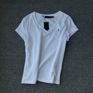 T-shirt da <span class=keywords><strong>donna</strong></span> RL estiva con scollo a V in cotone tinta unita ricamata a maniche corte, casual, comoda e slim fit - Product Image 6