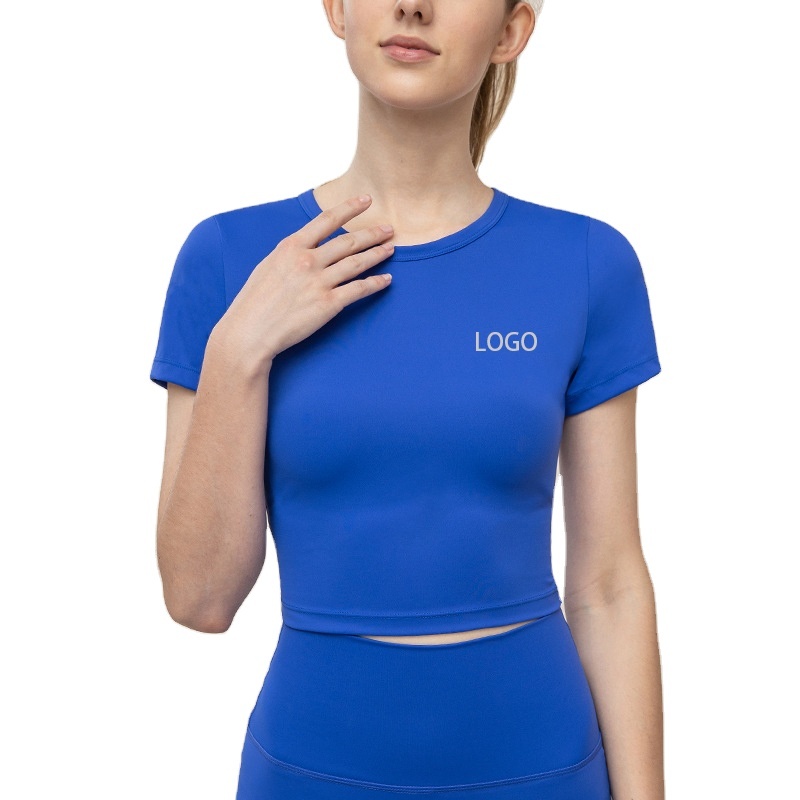 Women's Sexy Breathable Naked T-Shirt Lightweight Short Sleeved Yoga Suit for Outdoor Sports Custom Wholesale Fitness Top