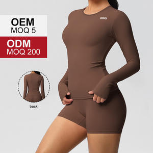 7102 + 7101, женские шорты с длинным рукавом, облегающие, с круглым вырезом, быстросохнущие, с высокой талией, эластичные, узкие, комплект для йоги и бега - Product Image 4