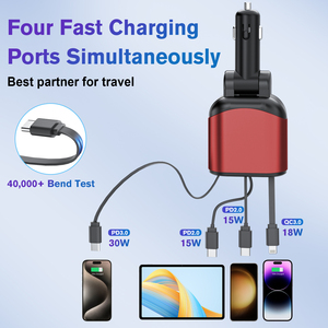 Aluminium Telescopische Kabel <span class=keywords><strong>4</strong></span> <span class=keywords><strong>In</strong></span> <span class=keywords><strong>1</strong></span> Usb Oplader 60W Snel Opladen Intrekbare Autolader Voor iPhone Mobiele Telefoons Koptelefoon - Product Image 5