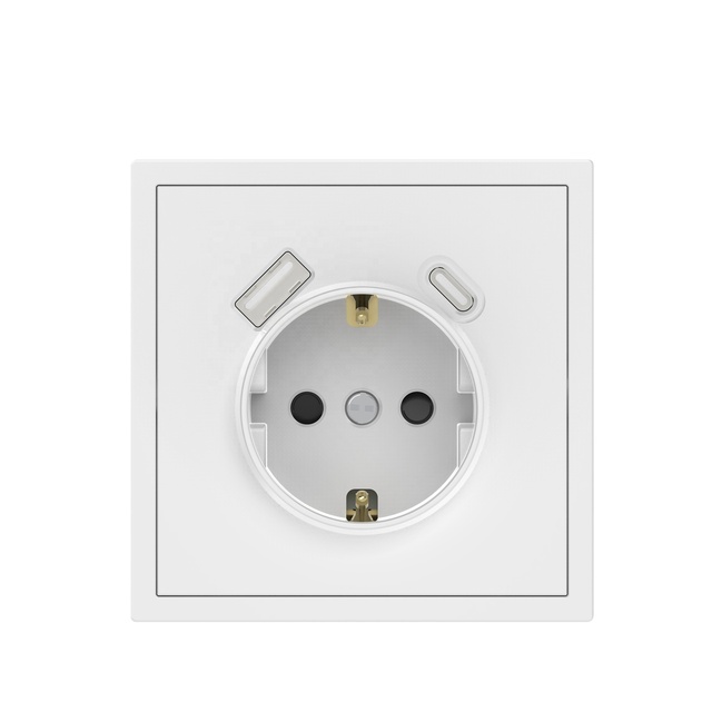 Sirode 9227 Series Europe Standard Modern Safe Design White Color 1 Gang SCHUKO Electrical Wall Socket With USB+Type C for Home
