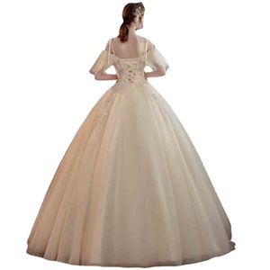 Champagne Colored Off Shoulder Wedding Dress Empire Waist Sweetheart Neckline Floor Length Plus Size Simple Elegant Gown - Product Image 5