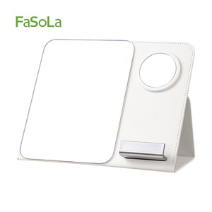 FaSoLa Folding Vanity <b>Mirror</b> White <b>Square</b> Desktop Stand With Phone Holder Magnifying Makeup <b>Mirror</b> For Touch-ups Portable High - Product Image 1