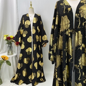 Ramadan Fashion Black Batwing Sleeve Abaya Kaftan New Gold <b>Printed</b> Long Cardigan for Muslim Ladies 1442# - Product Image 1