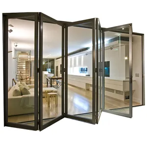 Australian Aluminium WeatherProof Tempered Glass Folding Door For Insulated Bifold Door Accordion Glass Exterior Entrance Doors