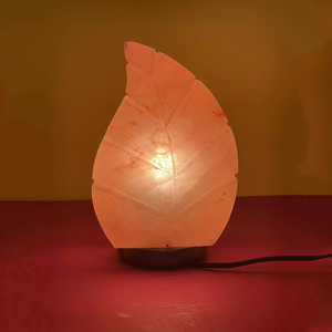 Lámpara de Sal del Himalaya Ecológica en Forma de Hoja, Tallada en Roca de Cristal Rosa Natural, Iluminación Relajante, Propiedades Desintoxicantes para - Product Image 1