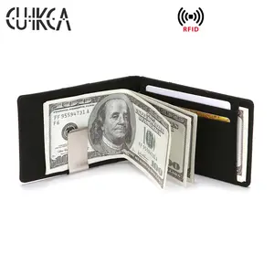HF070 CUIKCA klip uang gaya Korea Selatan RFID dompet ramping baja tahan karat penjepit saku ultratipis kartu kredit ID Bisnis