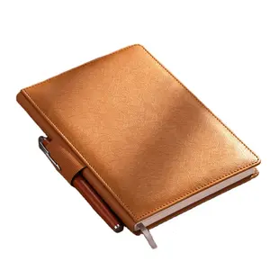 200 Pages Recycled Paper Office School Supplier A5 PU Leather Brown Journal 120 Gsm Paper Notebook