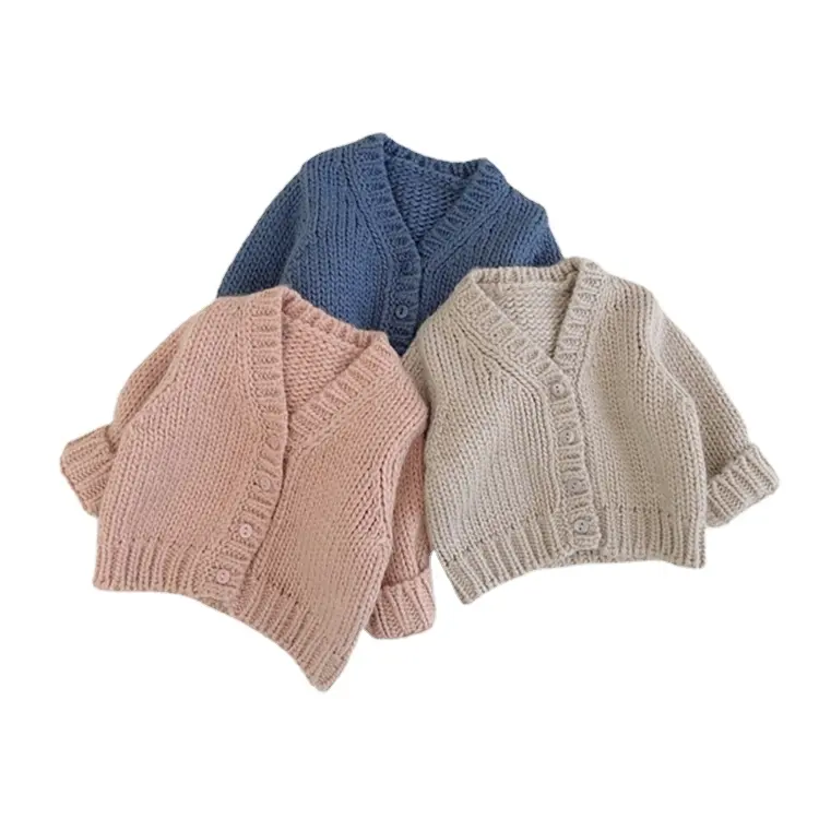 Neugeborene Baby 100% Baumwolle Soft Kids Sweaters Plain Knitted Infant Baby Cardigan