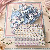 Juego de Mahjong Americano Transparente de 3 Capas, Color Azul Claro, con Exquisito Diseño Floral, Juego de Mesa para el Hogar, Regalo