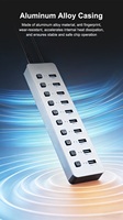 Hub USB 3.0 10 en 1 con Adaptador de Corriente de 12V 4A, Interruptor Individual, 4 Puertos de Carga Rápida de 5Gbps, Plug & Play para Laptop, Computadora de Escritorio y Mac