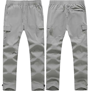 Pantalon de style safari pour homme, léger, imperméable, coupe-vent, respirant, écologique, mélange polyester/coton, taille élastique, mi-hauteur, plat - Product Image 1
