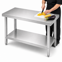 Table de travail en acier inoxydable renforcé à double couche de qualité alimentaire 304, best-seller pour la transformation alimentaire