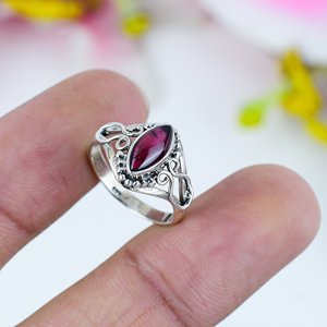 Nueva Llegada, Joyería Fina, Anillo Solitario de Plata de Ley 925 para Mujer, Granate Natural, Corte Marquesa, Engaste en Bisel, para Boda o Fiesta - Product Image 1