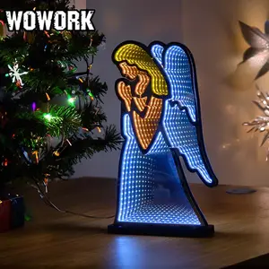 WOWORK شريط نيون RGB موفر للطاقة ملاك عيد الميلاد أدى ضوء الليل 3D مرآة نفق مصباح سطح المكتب الملائكة للهدايا الترويجية