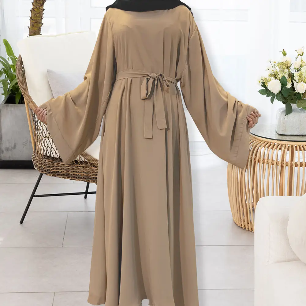 YiXin Abaya abito musulmano da donna Dubai manica lunga Maxi lunghezza tinta unita abito musulmano turco abito lungo abbigliamento islamico musulmano