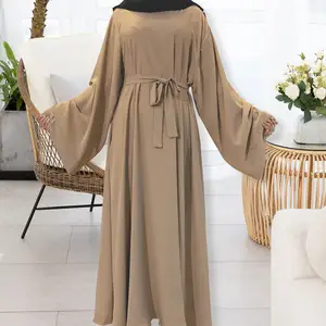 Yixin vestido comprido abaya musculino, vestido longo manga comprida dubai cor sólida comprida músculo islâmico