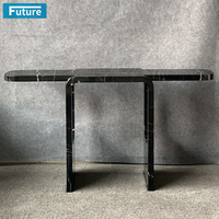 Table console en marbre noir Marqulina de luxe personnalisée pour cuisine, salle de bain, villa - Design moderne, finition polie, durable