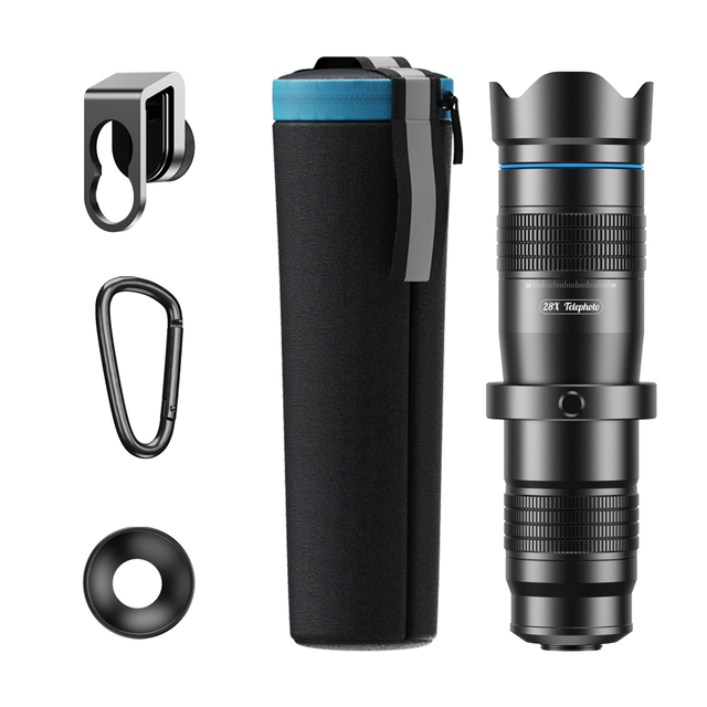 28X Mobile Phone Telescope Telephoto HD Camera External Lens F/2.8 Aperture 5m-100m Focal Length Full Frame