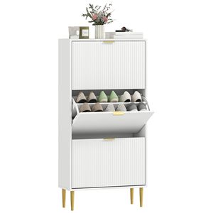 SENYU Meuble à chaussures autoportant moderne avec 2 tiroirs, rangement gain de place pour entrée, mobilier de maison, design minimaliste, bois blanc - Product Image 1