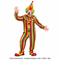 Costume de Clown pour Adultes Hommes Femmes Halloween Cosplay Ensemble Combinaison de Cirque avec Perruque Masque Gants
