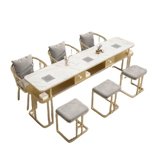 Luxury Metal & PU Leather Commercial Manicure <b>Table</b> Dust Collector Large Storage Multi Seats for <b>Nail</b> Salon Mall Hospital Use - Product Image 3