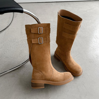 Bottes d'équitation d'hiver à bout rond et à boucle pour femmes