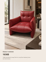 Fauteuil d'appoint moderne rouge rembourré, style cuir, fauteuil lounge à assise profonde, chaise de détente pour salon et coin lecture