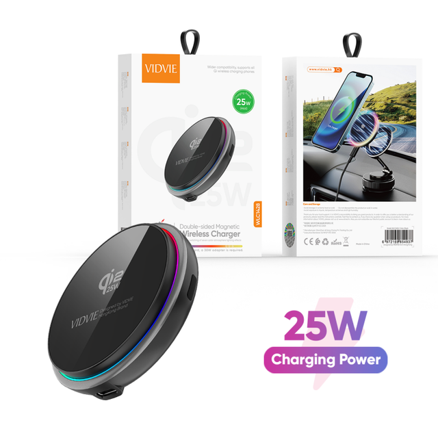 VIDVIE Mobile Phone Universal Qi2 Wireless Charger 25W Double-Sided Magnetic Wireless Charger With Atmosphere Light