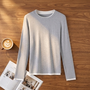 T-shirt à manches longues en <span class=keywords><strong>laine</strong></span> respirant à col rond <span class=keywords><strong>et</strong></span> coupe ajustée pour <span class=keywords><strong>femme</strong></span>, idéal printemps-été, avec logo décontracté - Product Image 1