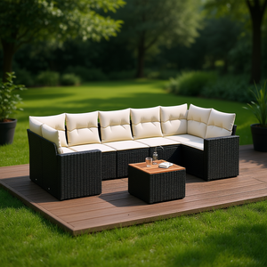 Juego de Sofás de Jardín de 8 Piezas en Poliratán Negro, Muebles de Exterior con Materiales Resistentes a los Rayos UV - Product Image 2