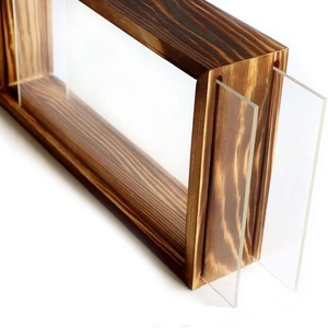Wooden <b>Shadow</b> <b>Box</b> Double Sided Glass Storage Rectangle Burnt Color Stackable With Lid Desktop Display Case - Product Image 2